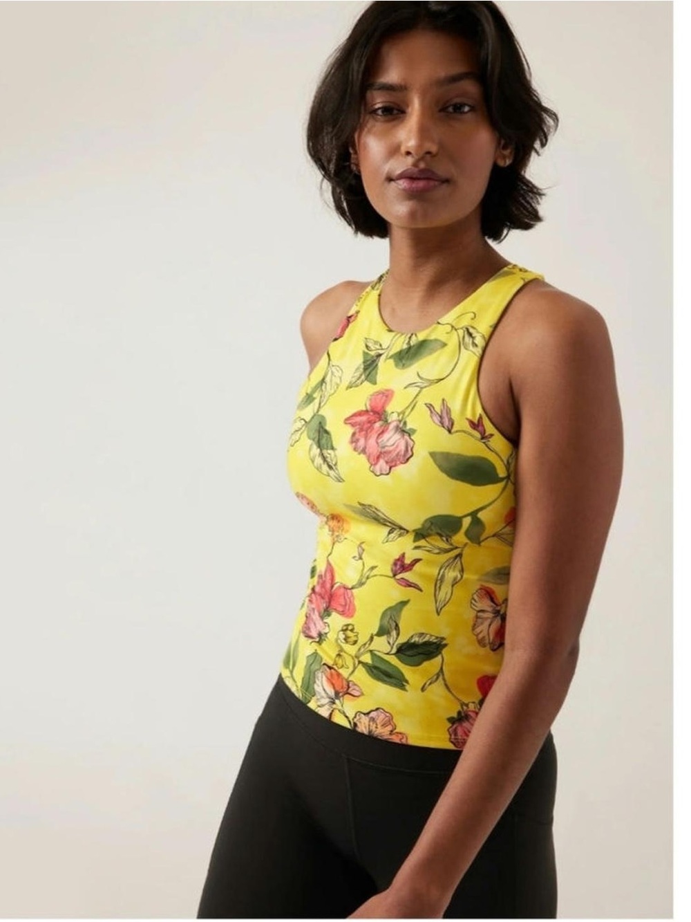 NWT Athleta Conscious Crop Printed Tank A-C Iris Floral Yellow Size Small
